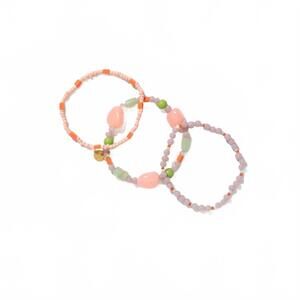 NEW INK+ALLOY women's trio beaded stretch bracelets in lilac / pink